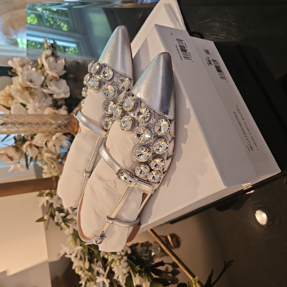 Moschino Silver Still Life Heart Ballerina Flats Cinderella would be Jealous!